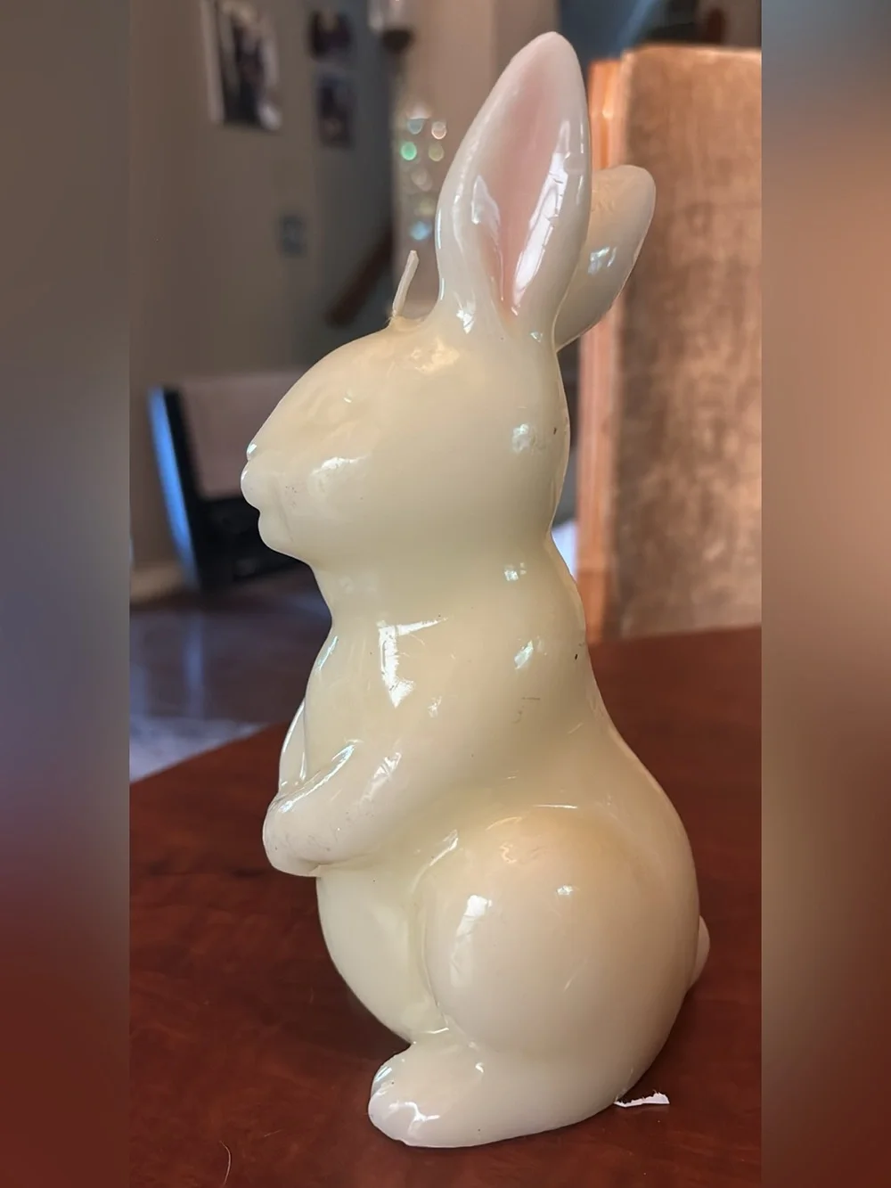 White Bunny Candle Pink Ears Cute Spring Easter Decoration NEW